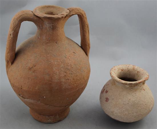 A Roman terracotta amphora and a Roman redware globular vase, c.2nd century AD, 24cm and 11cm